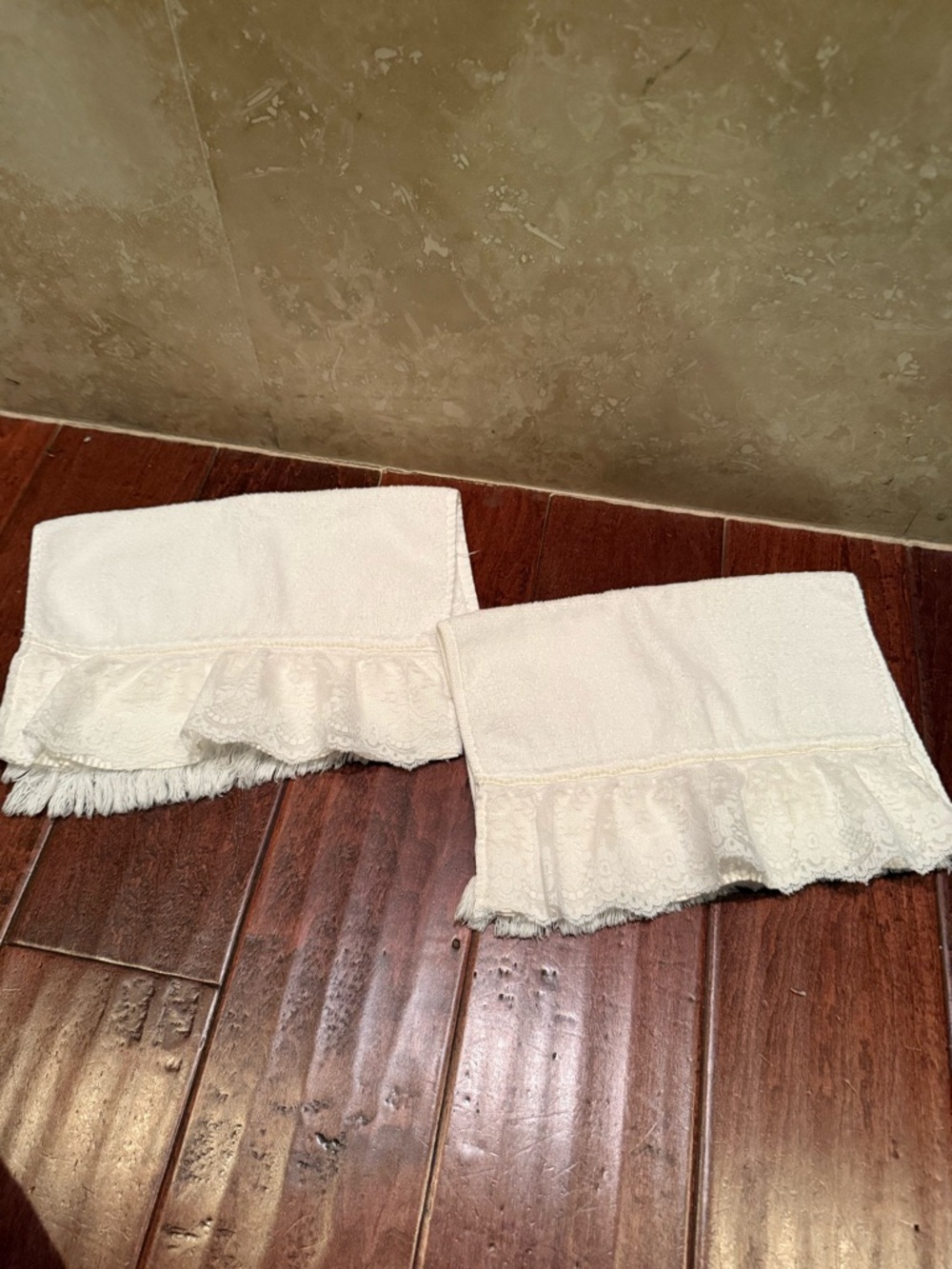 Set of two Vintage Decorative Finger Towel White Lace/Pearl Soft Fluffy
